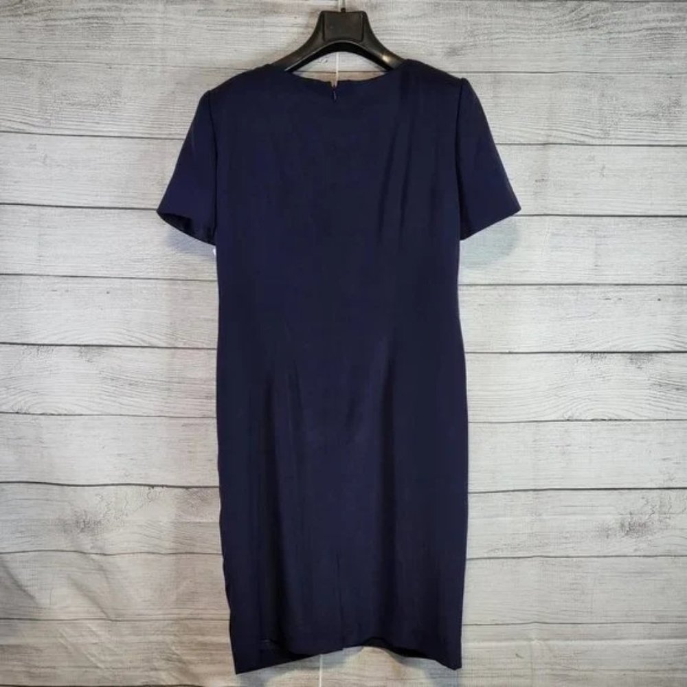 Womens Blue 100% Silk Floral Embroidered Zip Up Knee Length Dress 8 NWT